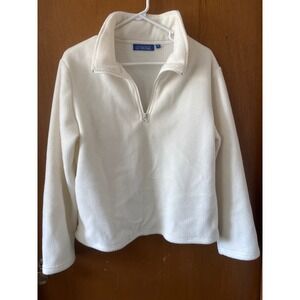 Fleet Boutique Cream Fleece Quarter Zip Pullover Womens Medium White Long Sleeve